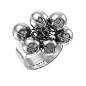 ジュエリー・アクセサリー ビーズステンレスリングacciaio inox anello con 6 pendente acciaio perline