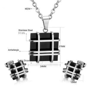 【送料無料】ジュエリー・アクセサリー セットネックレスイヤリングブラックシルバージルコンステンレススチールset collana orecchini geometrica, nero, argento, 316l, zircone, acciaio inox