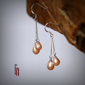 hokushinの【送料無料】ジュエリー・アクセサリー ブークルドオライトパールドカルチャードードゥースローズドゥグーテアルジャンboucle doreille perle de culture deau douce rose deux goutte argent 925 tz1 aa｜アングル2