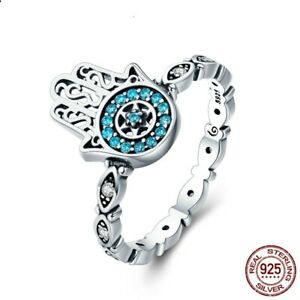 ̵ۥ奨꡼꡼ եåեƥޥϥॵС󥰥ϥ925 argento sterling mano di fatima hamsa malocchio anelli dito per donne moda