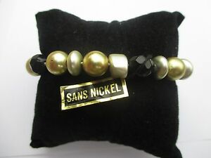 【送料無料】ジュエリー・アクセサリー ビジューブレスレットエラスティックペルレレジンクールノワールアージェントサンスニッケル