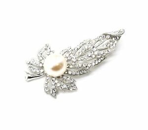 【送料無料】ジュエリー・アクセサリー ブロシュエピングルフェイユアジュレメタルストラスアルジャンテアベックペルルエクルbr398e broche epingle feuille ajouree metal strass argente avec perle ecru