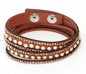 【送料無料】ジュエリー・アクセサリー ストラスブラウンパールホワイトブレスレットラップアラウンドnuovo avvolgente con strass marrone perle bianco bracciale chiusura a pressione