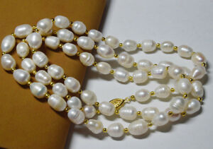 【送料無料】ジュエリー・アクセサリー ホワイトライスビーズネックレス1011mm genuino naturale white rice south sea collana di perle perline lungo 35