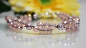 ジュエリー・アクセサリー ガラスシルバーダブルピンクパールブレスレットglass jewels argento xxl bracciale perle rosa estate a fila doppia lunghezza 23 cmga057