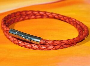 【送料無料】ジュエリー・アクセサリー ウーブンレザーステンレススチールブレスレットライムベイアートアンティークレッドdonna 4mm rosso antico in pelle intrecciata amp; bracciale in acciaio inossidabilel
