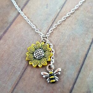 ̵ۥ奨꡼꡼ ?ҥޥꥨץڥȥͥå쥹?? semi di girasole amp; ape ciondolo collana dipinti a mano ?