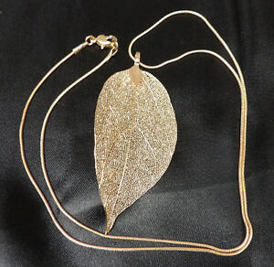 【送料無料】ジュエリー・アクセサリー メタルリーフペンダントスネークチェーンネックレスゴールドシルバーブロンズpendente foglia d..