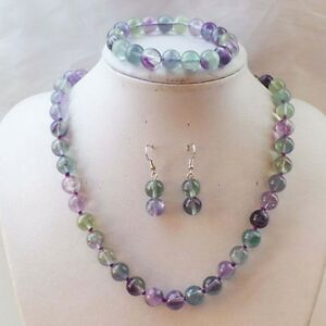 【送料無料】ジュエリー・アクセサリー フルオアイドビーズネックレスブレスレットリングセット8mm effetto multicolore perline di fluorite gemstone collana bracciali orecchini set jn11