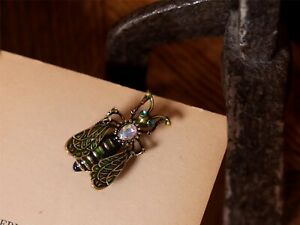 ̵ۥ奨꡼꡼ ֥åԥɥ륹ȥ饹٥륽쥪ꥸʥơbroche pin dore vert email strass abeille insecte soiree original vintage xz7