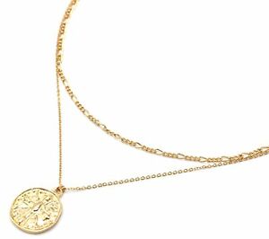 【送料無料】ジュエリー・アクセサリー コリアーダブルシェーネスメタルドレアベックメダイユマルテレクロワcc2170fb collier double chaines metal dore avec medaille martelee croix