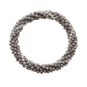 【送料無料】ジュエリー・アクセサリー ガラスワッシャーシルバービーズレディースグレーストレッチブレスレットwomens grey stretch bracelet with glass rondelle and silver beads rae g06