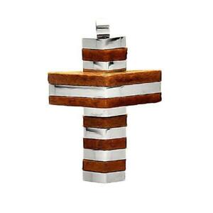 【送料無料】ジュエリー・アクセサリー ステンレスストライプペンダントフリーチェーンacciaio inox e legno righe croce ciondolo, catenina gratuita
