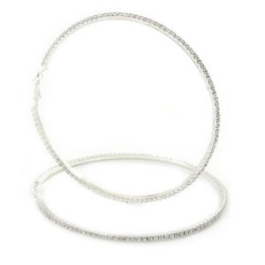 【送料無料】ジュエリー・アクセサリー オーバーサイズスリムクリアクリスタルシルバートーンフープイヤリング105cm oversize slim clear crystal orecchini a cerchio in tono argento(4)