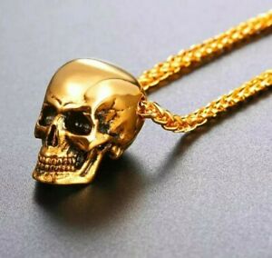 【送料無料】ジュエリー・アクセサリー ??ゴールドメッキスカルチェーンパンクバイカーロックデーペンダントネックレス