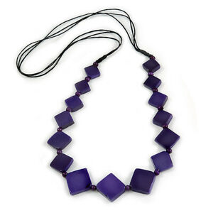 【送料無料】ジュエリー・アクセサリー ロングディープパープルボーンスクエアビーズブラックストリングネックレスコットンlong deep purple osso quadrato perline nero collana corda cotone 82cm l