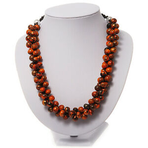 【送料無料】ジュエリー・アクセサリー オレンジクラスターパールズウッドネックレスロープコットンorange cluster con perline legno collana corda cotone 58cm l