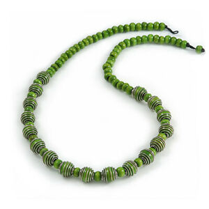 【送料無料】ジュエリー・アクセサリー ライムグリーンウッドビーズシルバースレッドトーンネックレスperline di legno verde lime con filo dargento tono elemento collana 66cm lunghezza