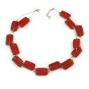 【送料無料】ジュエリー・アクセサリー ストランドスクエアレッドグラスビーズシルバーネックレストーンワイヤdue strand quadrato rosso vetro perline collana dargento tono filo 48cm l5cm ext