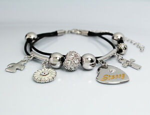 【送料無料】ジュエリー・アクセサリー ゴールドホワイトペンダントステイシーレザークリスマスブレスレットoro bianco ciondolo nome stacey cuoio bracciale compleanno regali di natale per la sua