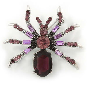 vintage inspired purple violet crystal spider brooch in antique silver tone 4ヴィンテージインスパイアパープルバイオレットクリスタルスパイダーブローチアンティークシ...