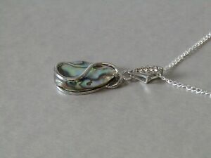 hokushinの【送料無料】ジュエリー・アクセサリー アワビパウアシェルドロップペンダントシルバーメッキネックレスabalone paua shell racchiuso goccia ciondolo collana placcato argento regalo bello｜アングル3