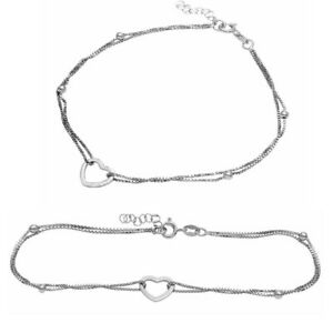 【送料無料】ジュエリー・アクセサリー スターリングシルバーオープンハートダブルアンクルチェーンブレスレットargento sterling cuore aperto doppia catena cavigliera braccialetto