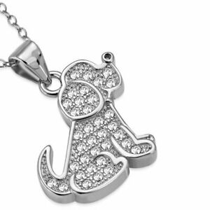 925 argento sterling bianco trasparente cz cucciolo animale collana con ciondoloシルバースターリングホワイトネックレスペンダント※注意※NYからの配送になります...