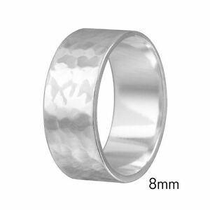 【送料無料】ジュエリー・アクセサリー シルバースターリングハンマーハンドフラットウェディングリング8mm uomo amp; donna argento sterling mano martellato piatto fede nuziale(4)