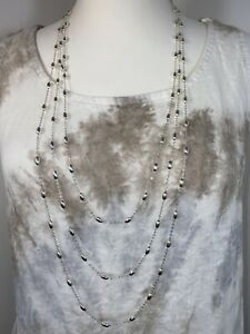 ̵ۥ奨꡼꡼ Сӡͥå쥹åɥСȡ󥰥ƥargento collana di perline 3 fili tono argento lucido tattile lunga catena extender