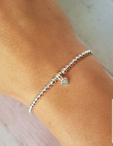 【送料無料】ジュエリー・アクセサリー シルバースターリングスパークルハートストレッチブレスレット..