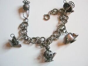 ジュエリー・アクセサリー アンシアンブレスレットタルアルジャンテブレロックチャームブレスレットメタルシルバーancien bracelet metal argente breloque old charm bracelet metal silver