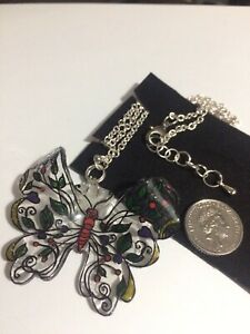 【送料無料】ジュエリー・アクセサリー バタフライネックレスステンドグラスレジン