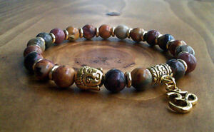 【送料無料】ジュエリー・アクセサリー ブッダゴールドヘッドナチュラルオムブレスレットクリスタルア..