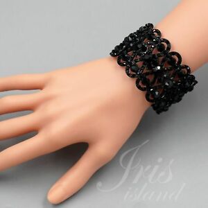 ̵ۥ奨꡼꡼ ֥ååȥꥹ륹ȥ饹ǥ󥰥֥쥹åȥlega nero jet cristallo strass matrimonio bracciale polsino elasticizzato 09761