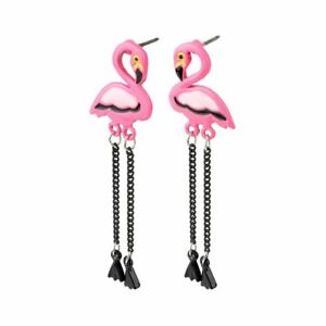 ジュエリー・アクセサリー ピンクフラミンゴスタッドダングリングイヤリングpink flamingo stud orecchini pendenti