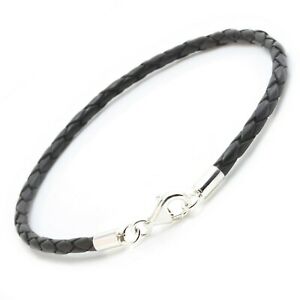 【送料無料】ジュエリー・アクセサリー メンズウィメンズレザーブレスレットスターリングバックルブラックda uomodonna 3 mm bracciale in cuoio intrecciato braccialettoargento sterling fibbianero