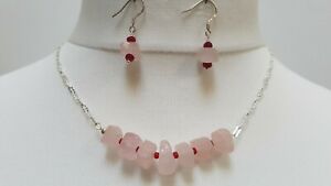 【送料無料】ジュエリー・アクセサリー クォーツピンクインフィニティシルバーネックレスメッキチェーンイヤリングquarzo rosa grezzo infinity collana in argento placcato orecchini catena su 925 ss