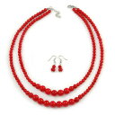 【送料無料】ジュエリー アクセサリー ストランドセラミックブライトレッドビーズネックレスイヤリング2 strand a strati ceramica brillante rosso graduato perline collana e orecchini pendenti se