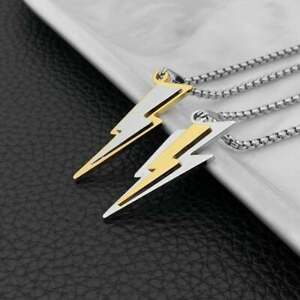 【送料無料】ジュエリー・アクセサリー ライトニングボルトゴールドシルバーペンダントチェーンステンレススチール3d lightning bolt oroargento ciondolo amp; catena acciaio inox