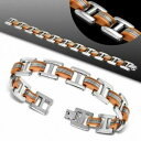 【送料無料】ジュエリー・アクセサリー メンズブレスレットスチールラバーオレンジbracciale uomo acciaio e caucciu arancione fili a forma di h(4)