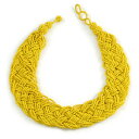 【送料無料】ジュエリー・アクセサリー ワイドテクスチャイエローレモンガラスパールネックレスampia trama grossa giallo limone perla di vetro intrecciato collana 53cm l