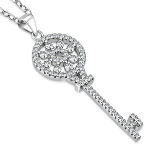 【送料無料】ジュエリー・アクセサリー シルバースターリングホワイトトランスペアレントマッシブキーネックレス925 argento sterling bianco trasparente cz grande massiccio chiave collana,
