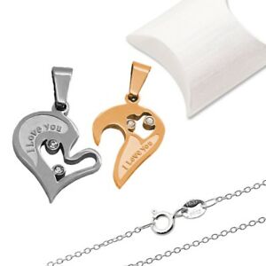 【送料無料】ジュエリー・アクセサリー ネックレススターリングシルバーハーフハートペンダントステンレス2 collane 925er sterling argento amp; 2 meta cuore ciondolo amore in acciaio inox amp; box
