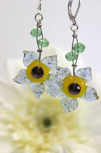 ジュエリー・アクセサリー ガラスシルバーハンギングイヤリングランプワークバイオレットライトglass jewels argento orecchini pendenti perle lampwork fiori violetto chiaro l017