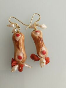 【送料無料】ジュエリー・アクセサリー イヤリングカルタジローネセラミックパールコーラルシルバーorecchini con ceramica di caltagirone , perle, corallo e argento
