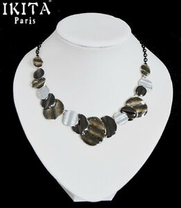 【送料無料】ジュエリー・アクセサリー パリラグジュアリーネックレスステートメントエナメルチェーンメタルネックレスブラックグレーcollana lusso ikita parigi statement catena smalto collana metallo nerogrigio(4)