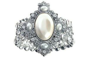【送料無料】ジュエリー・アクセサリー ヴィンテージデコブライダルワイドシルバーパールカフブレスレットスワロフスキークリスタルvintage deco bridal wide silver pearl feature cuff bracelet w swarovski crystal