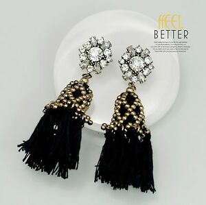 【送料無料】ジュエリー・アクセサリー イヤリングクリップゴールドブラッククリスタルポンポンナッパペンダントヴィンテージウェディング(4)