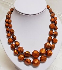 【送料無料】ジュエリー・アクセサリー ビジューヴィンテージコリアーランパールズアンレジーヌブロンズビソユーテマルケドイツbijou vintage collier 2 rang perle en resine bronze biseaute marque germany h8